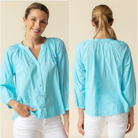 Habitat Tops - NWT HABITAT Floral Embroidery Romance Shirt Top in Malibu Size S